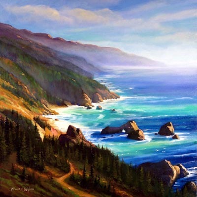 seascape painting, Shore Trail, oil painting by Frank Wilson, seascape, seascapes, ocean, surf, beach, sand, surf, seascape, seascapes,seascape paintings,