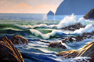 seascape painting, Rolling Breakers, oil painting by Frank Wilson,seascapes, seascape, seascapes, ocean, surf, beach, sand, surf, seascape, seascapes,seascape paintings,