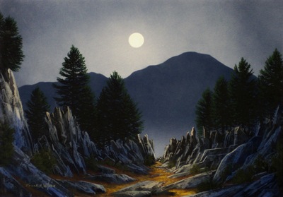 Sierra Moonrise, an original watercolor and gouache painting by Frank Wilson