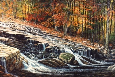 Autumn Cascade oil painting by Frank Wilson,landscape painting, landscape paintings,landscapes,