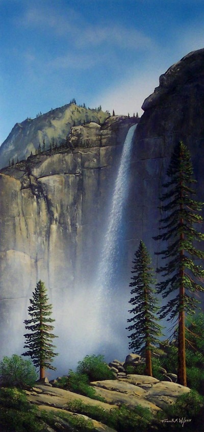 "Majestic Falls" gouache painting by Frank Wilson