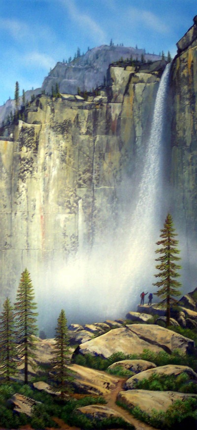 "Misty Falls" gouache painting by Frank Wilson