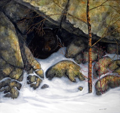 The Encounter Black Bear, oil painting by Frank Wilson