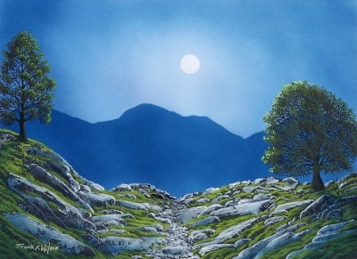 Moonrise gouache painting by Frank Wilson