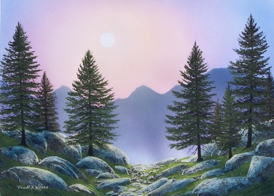 Mountain Firs gouache painting by Frank Wilson