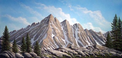 "Lofty Peaks" gouache painting by Frank Wilson